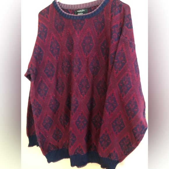 christian dior Other - Vintage CHRISTIAN DIOR MONSIEUR Cranberry & Blue Pattern Crew Sweater  XL